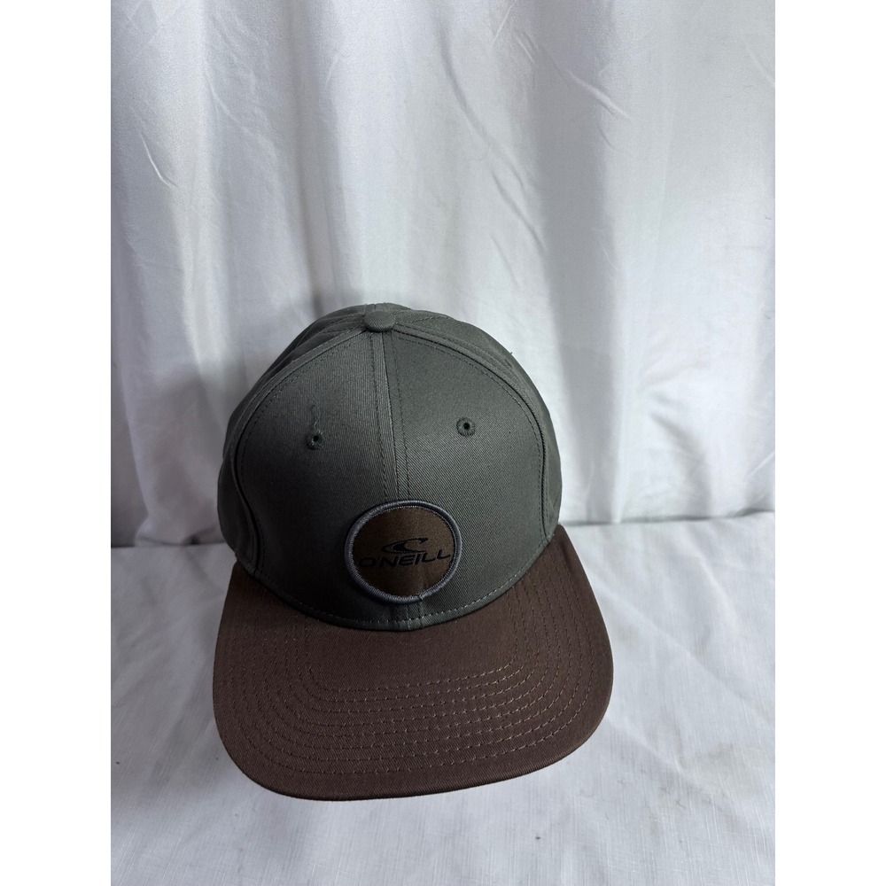 O'Neill Snapback Hat OS Olive Brown Logo Patch Flat Brim Mens Cap